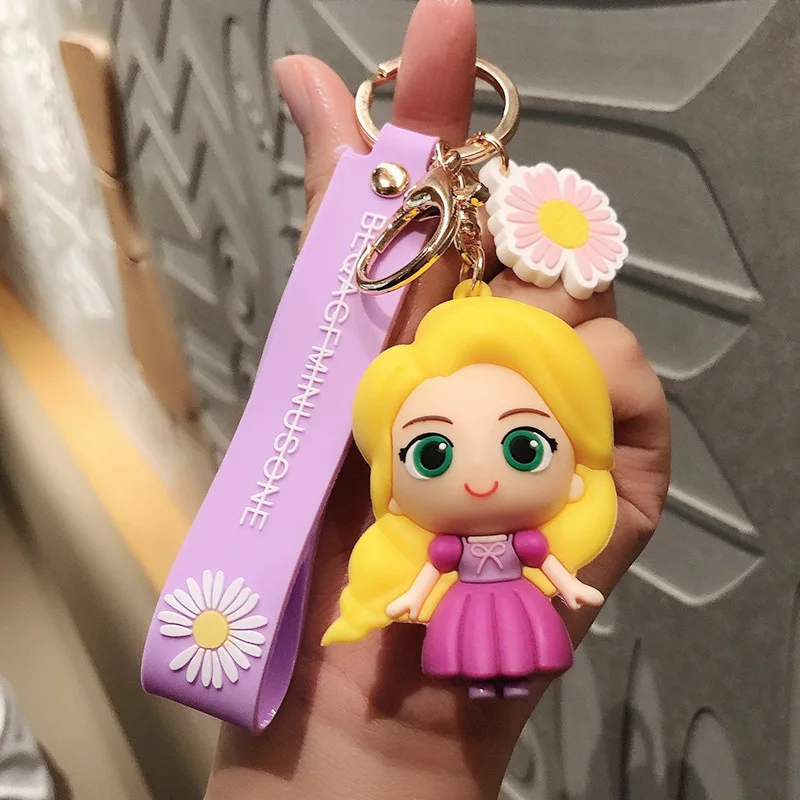 2022 New Disney Princess Mermaid Anime Cartoon Pendant Keychain Holder Car Keyring Mobile Phone Bag Hanging Jewelry Kids Gifts images - 6