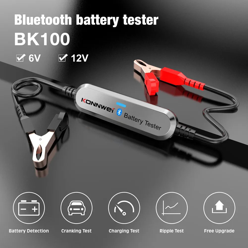 

1Pcs Wireless Bluetooth Car Battery Tester Diagnostic Tools BK100 Lead-Acid Test Battery Diagnostic Tools 6V-12V Silver