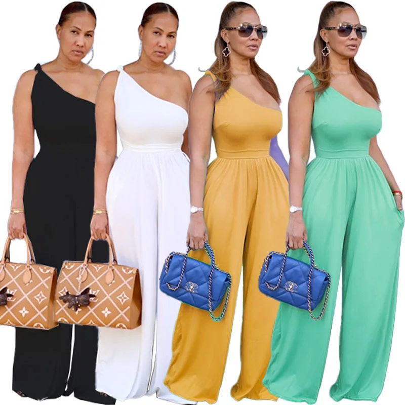

One Shoulder Rompers Womens Jumpsuit 2022 Streetwear Solid Backless Wear Skinny Slim Jumpsuits Summer
