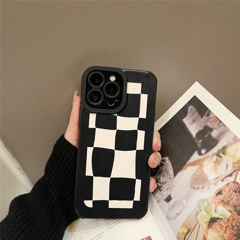

Lovebay Luxury Lattice Checkerboard Phone Case For iPhone 14 13 12 11 Pro Max XR XS Max 14 7 8 Plus Shockproof Soft Back Covers