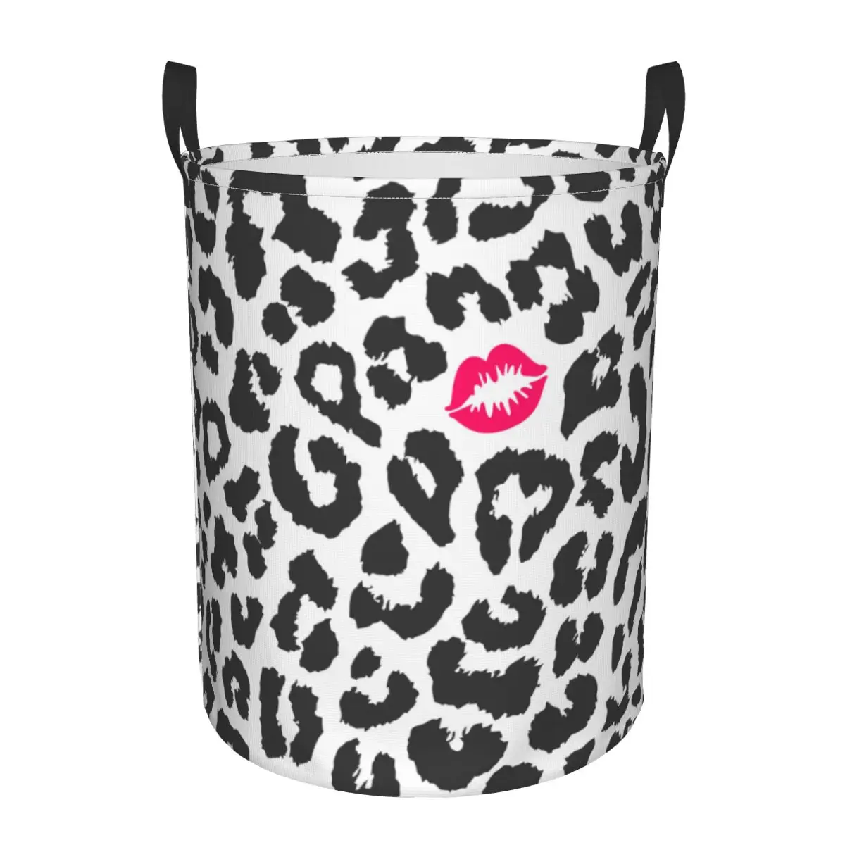 

Folding Laundry Basket Leopard Texture With Kiss Print Round Storage Bin Large Hamper Collapsible Clothes Toy Bucket Organizer