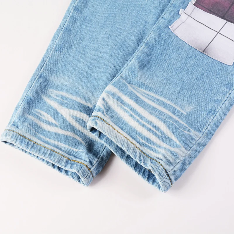 Джинсы мужские Стрейчевые в стиле ретро модные облегающие светло-голубые джинсы