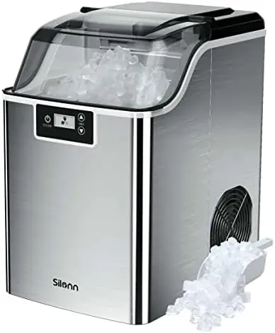 

Compact Nugget Ice Maker，44lbs/Day Pellet Ice Maker Machine with Timer & Self-Cleaning Function, Portable Countertop Ice M