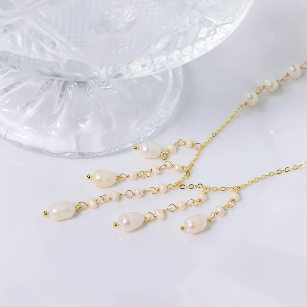 Ожерелье с подвеской из натурального пресноводного жемчуга и рисового бисера