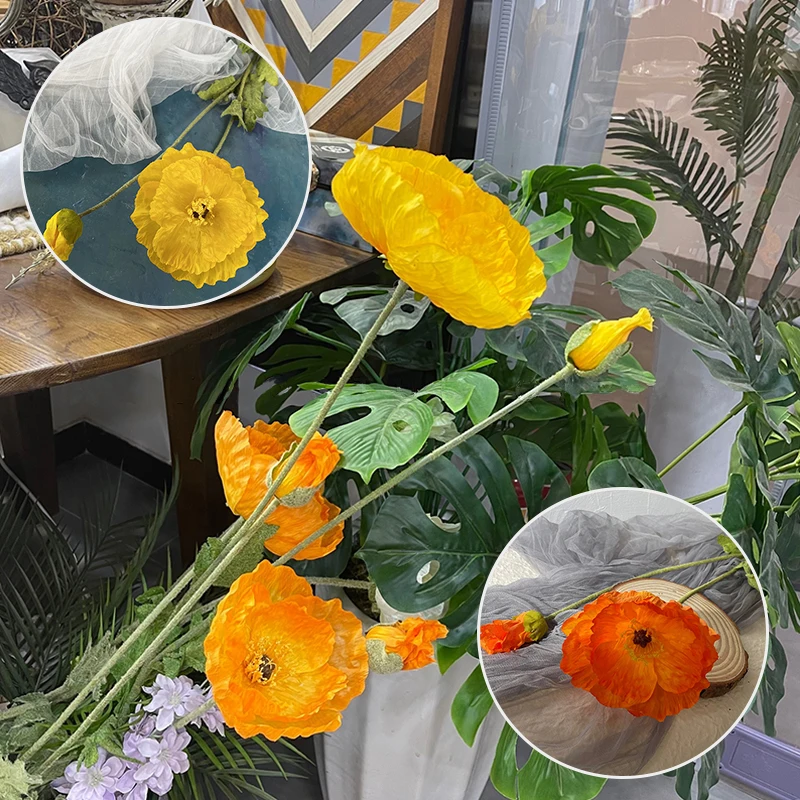 

1PC/110CM Home Furnishing Decoration 2 Forks Corn Poppy Silk Flower Large Poppy Silk Flowers Photo Props Party Wedding