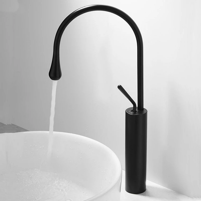 

Bathroom Basin Faucet Single Lever 360 Rotation Spout Drop Style Modern Brass Sink Tall Tap Hot Cold Mixer Counter Tapware Crane