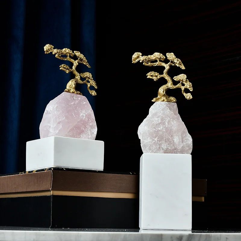 Natural spar fortune tree natural spar ornaments light luxury crystal tree ornaments powder crystal craft gifts