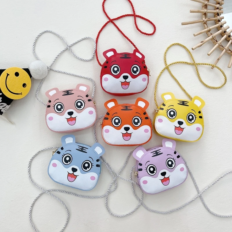 63HC Cute Moe Baby Wallet Kids Crossbody Bag Mini Coin Purse Cartoon Tiger Messenger Shoulder Bag PU Leather Handbag Gift for