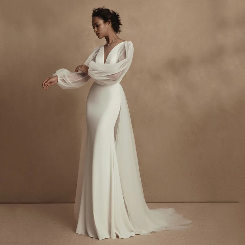 

Великолепное блестящее платье со съемным шлейфом и открытой спиной для невесты, платье невесты с длинными рукавами и юбкой-годе, 2023