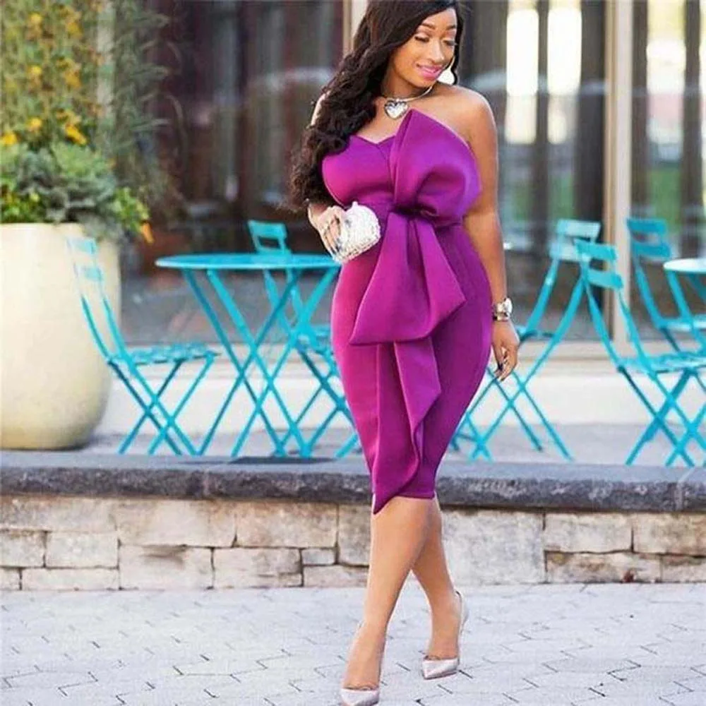 

Summer Dress Wrap Chest BUD 3D Bow Fashion Elegant Dress Slim African Female Casual Office Lady Midi Dresses 2022