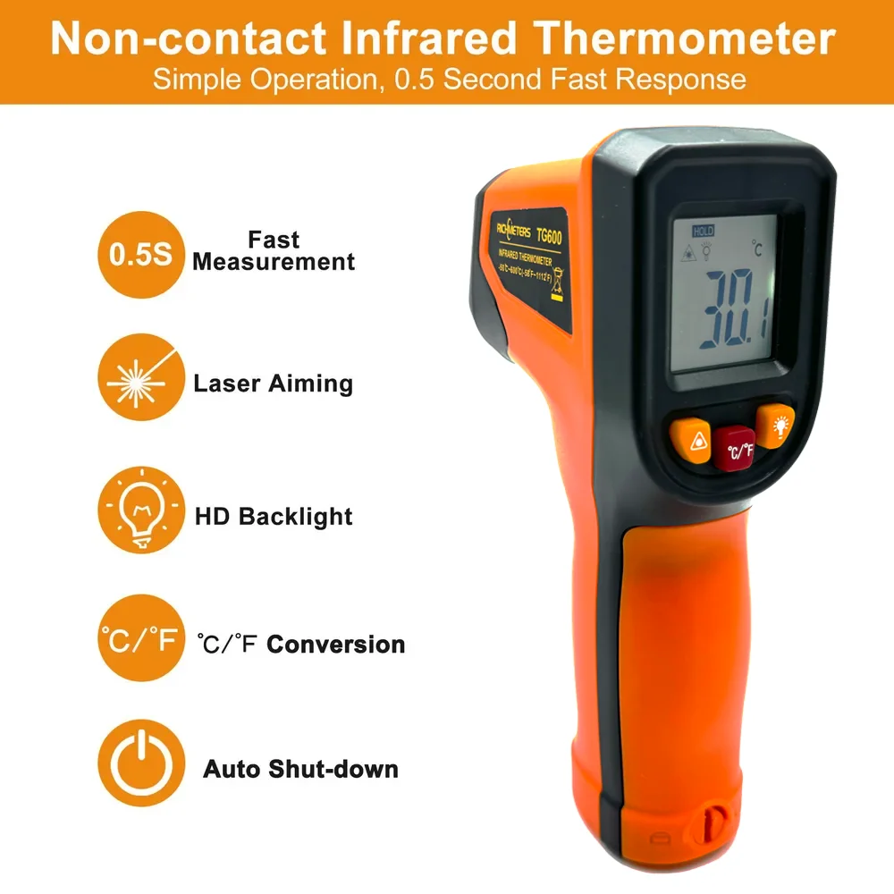 Бесконтактный цифровой инфракрасный термометр RICHMETERS TG600 50 ~ 600 ℃