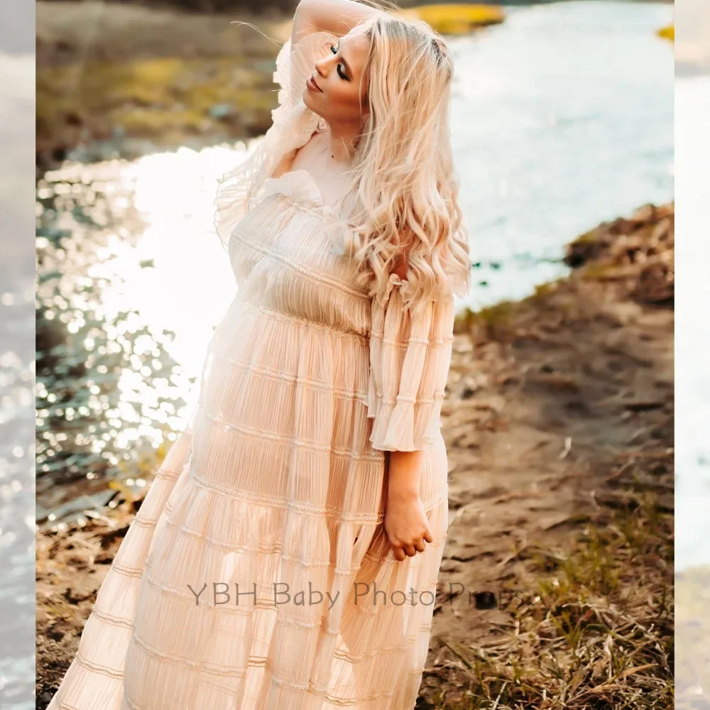 Плиссированные шифоновые платья в стиле бохо для беременных сексуальное платье