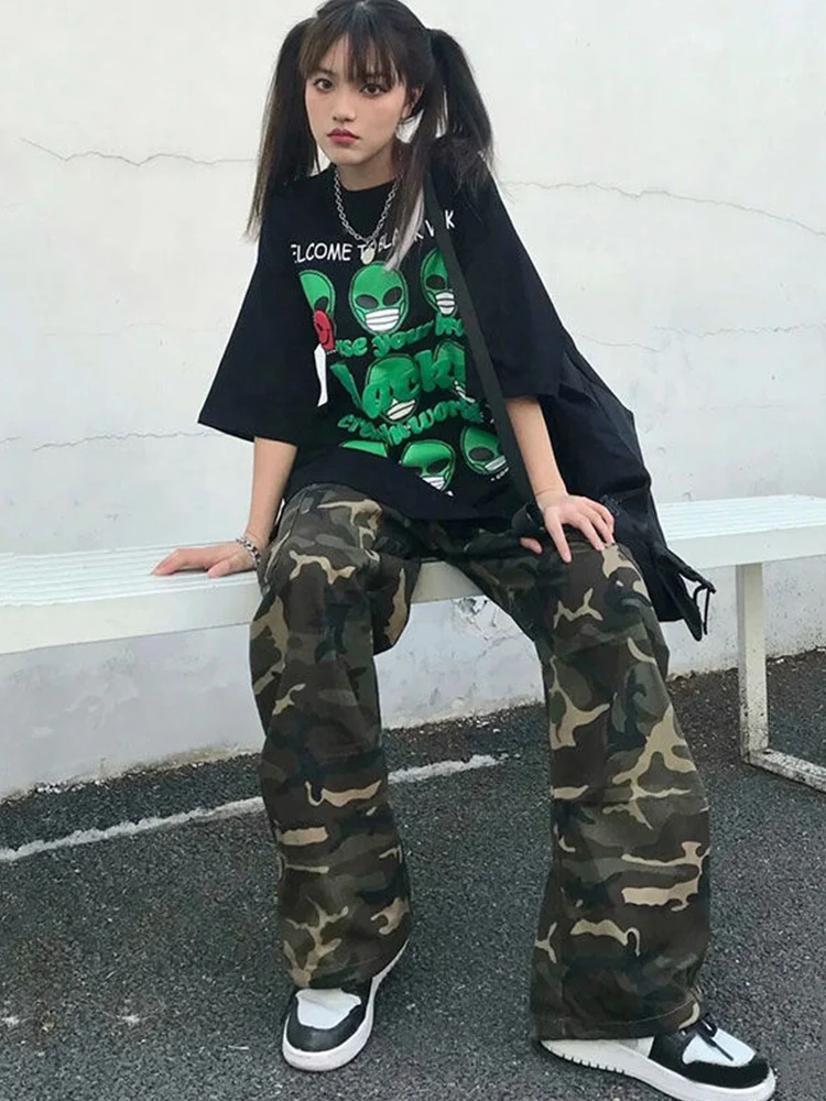 

Harajuku Camouflage Print Vintage Cargo Pants Men Women High Waist Joggers Women Trousers Pockets Patchwork Straight Pants MEN