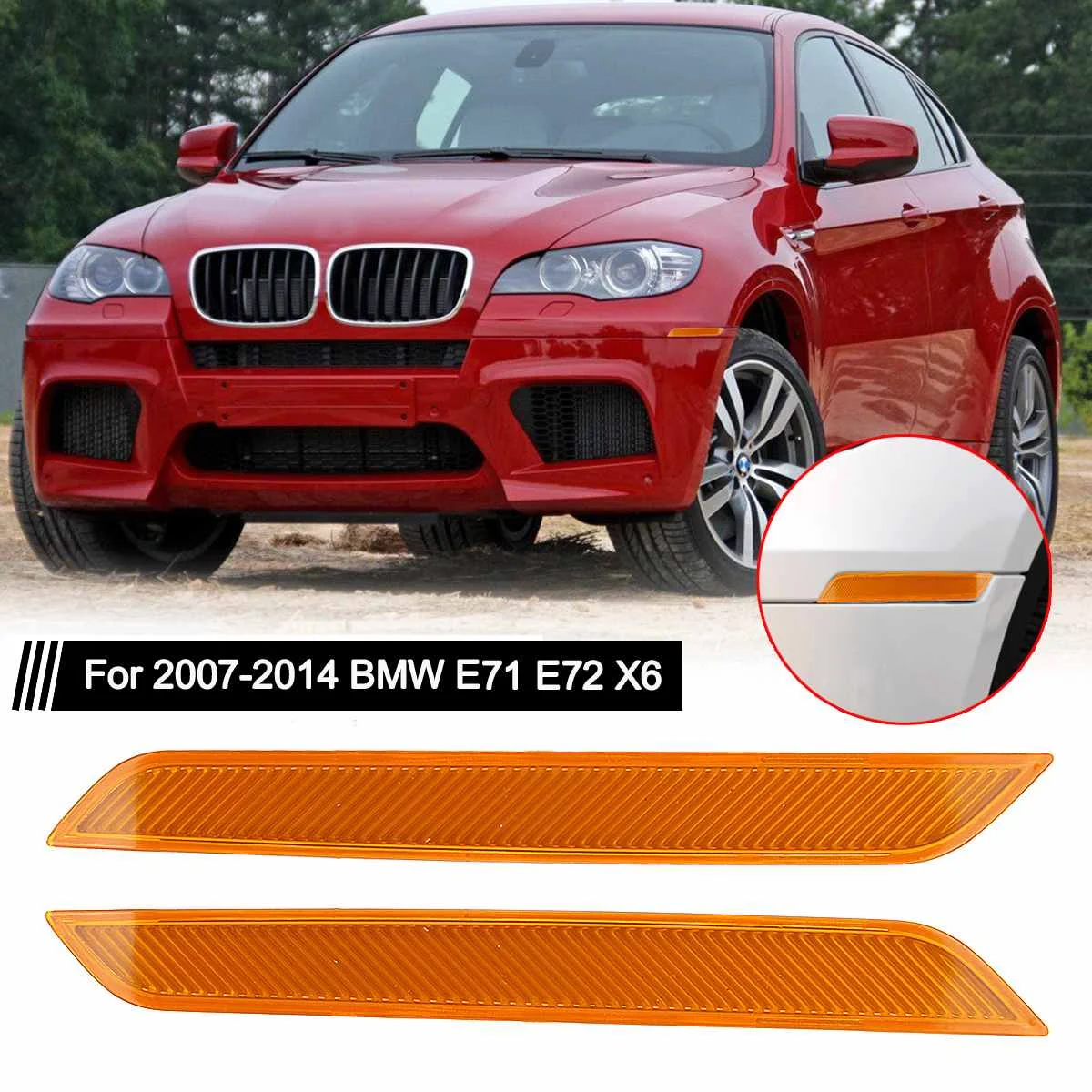 

Amber Yellow Car Front Bumper Side Marker Reflector For BMW E71 E72 X5 X6 2007-2014 63147179991 63147179992 Without Bulbs
