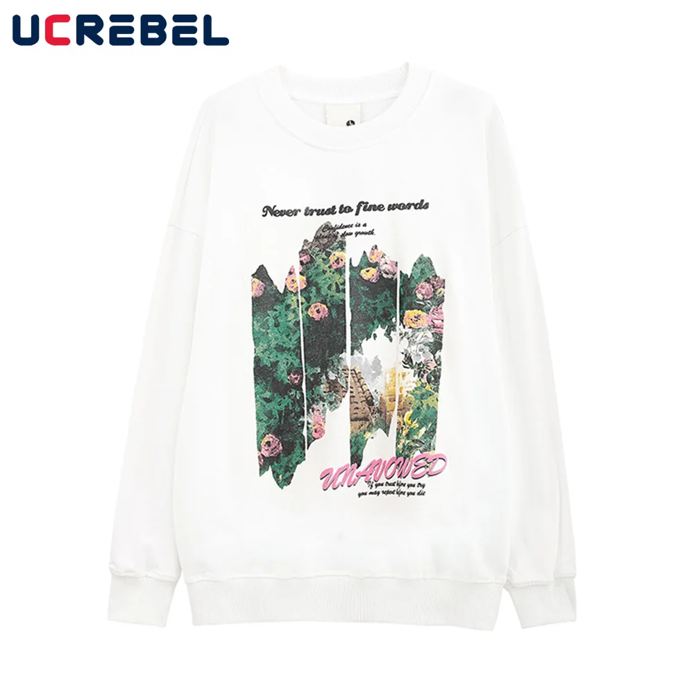 

Pattern Print Sports Pullover Mens Streetwear Loose Round Neck Top Autumn Long Sleeve Drop Shoulder Sweatshirts Men