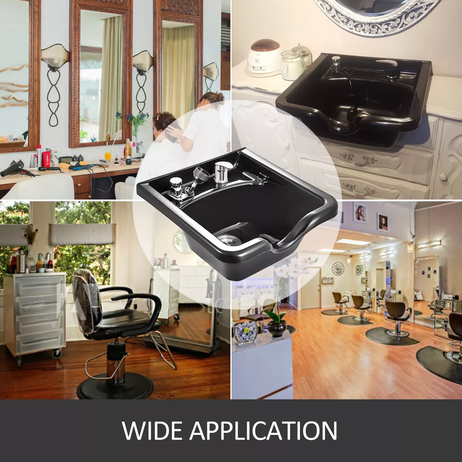 

Shampoo Bowl Sink Black ABS Plastic Salon and Spa Hair Sink Beauty Salon Equipment Hair Washing Basin for Home Bathroom
