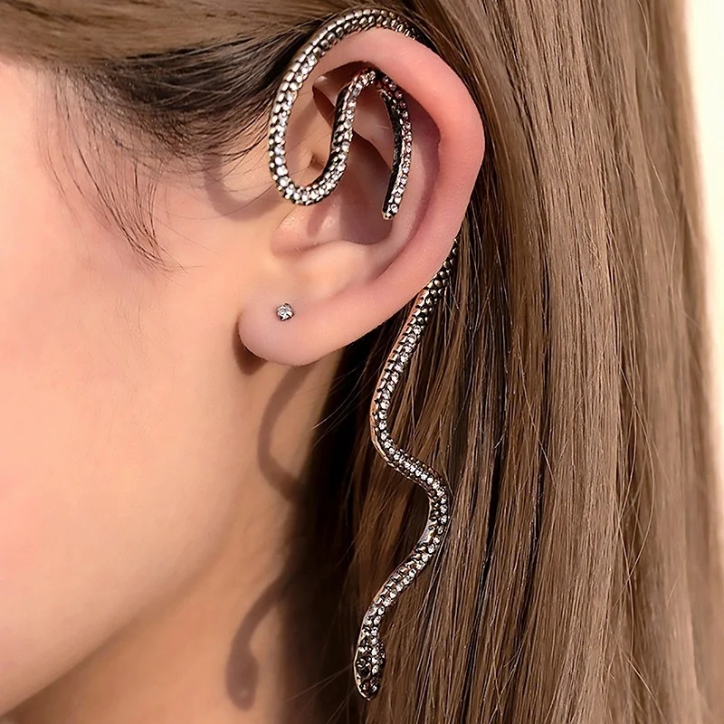 

Alloy Goth Punk Hanging Snake Earrings For Women No Piercing Clip Ear Cuffs Earring Vintage Rock Hip Hop Jewelry Girls Gift 1pcs
