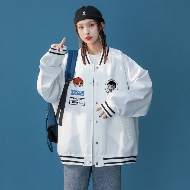 

Baseball Jacket Women's Spring And Autumn Korean 2022 New Oversize Fashion Harajuku Cartoon Cardigan Sportswear Thin Coat
