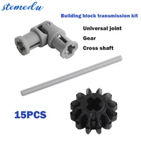 15pcsset moc building block technicalalal transmission components universal jointgearcross shaft compatible for legoeds