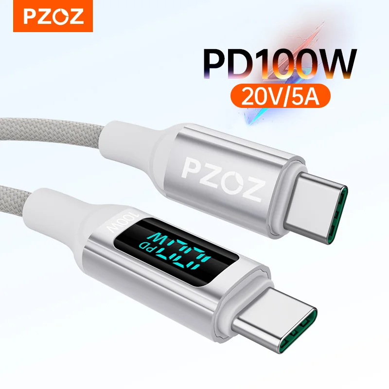 

PZOZ 100W USB C To USB Type C Cable USBC PD Fast Charging Charger Cord USB-C 5A TypeC Cable 2M For Macbook Samsung Xiaomi POCO
