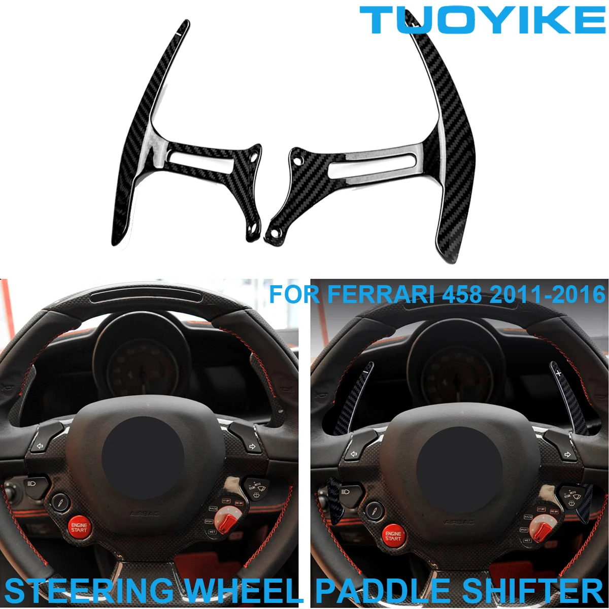 

2PCS Car Real Dry Carbon Fiber Central Steering Wheel Paddle Shifter Extension Auxiliary Shift For Ferrari 458 F458 2011-2014