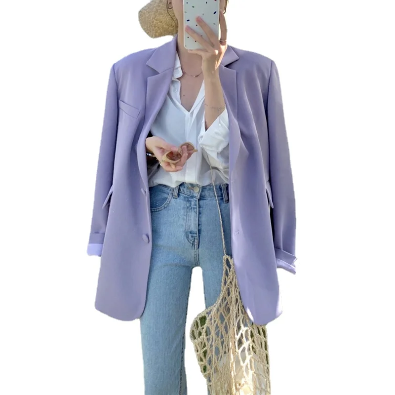 

2023 Spring New Women Long Sleeve Loose Oversized Blazer Coat Icecream Color Stylish Long Blazer Office Top Suit for Women