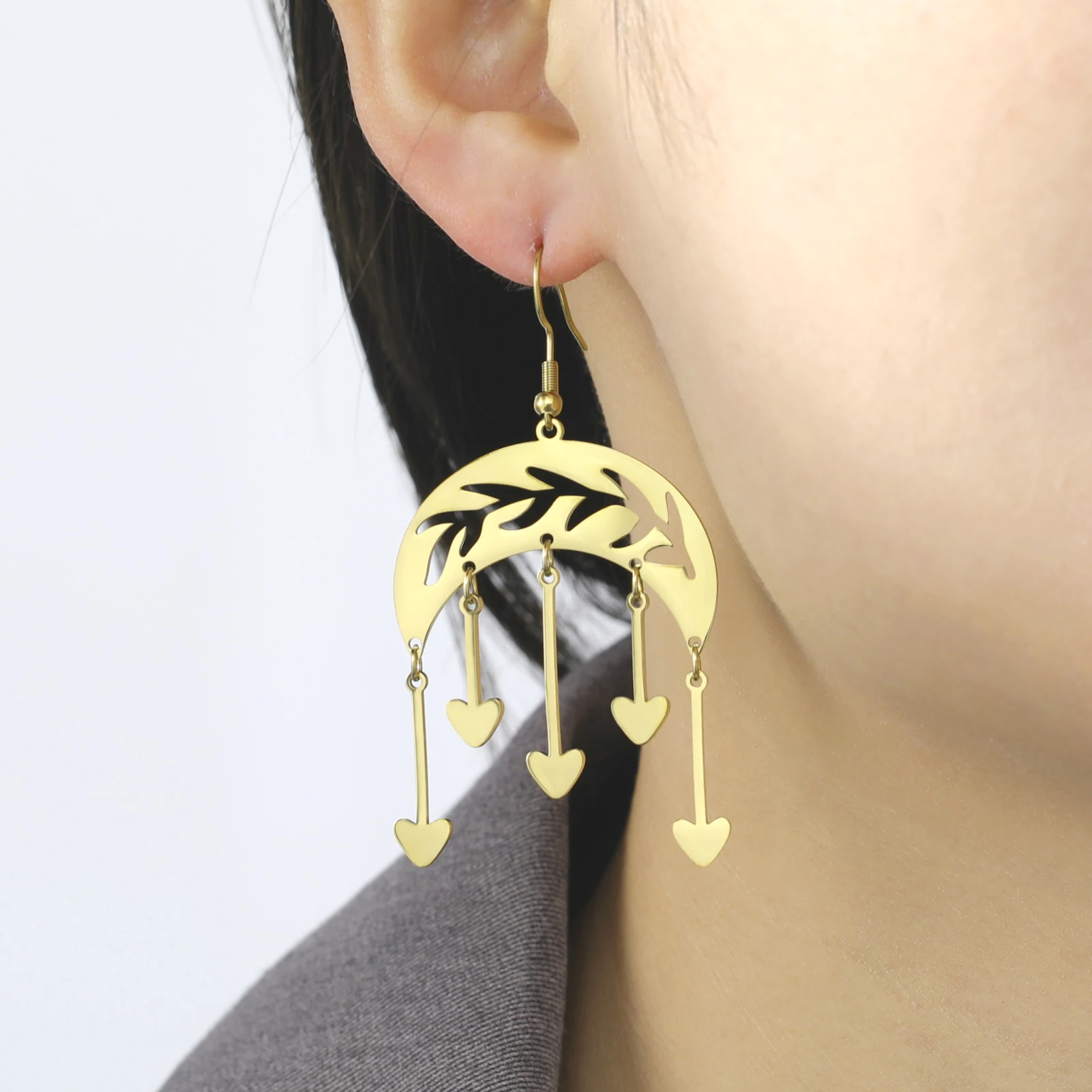 

Amaxer Creative Moon Shape Branch Drop Earrings for Women Girls Stainless Steel Heart Pendant Charm Earring Jewelry Gift