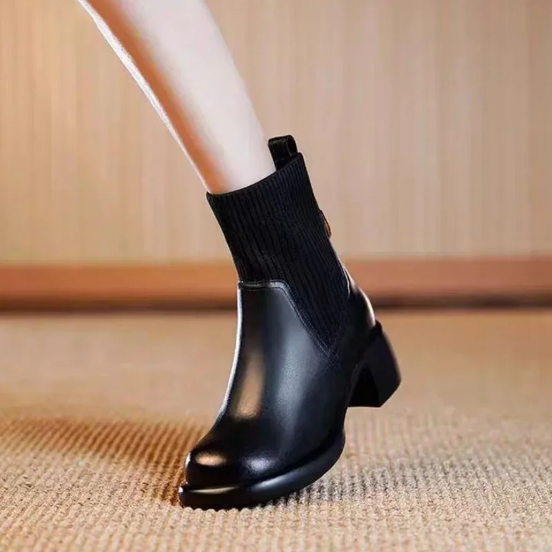 Модные женские ботильоны новинка зимы 2024 брендовая обувь на среднем каблуке