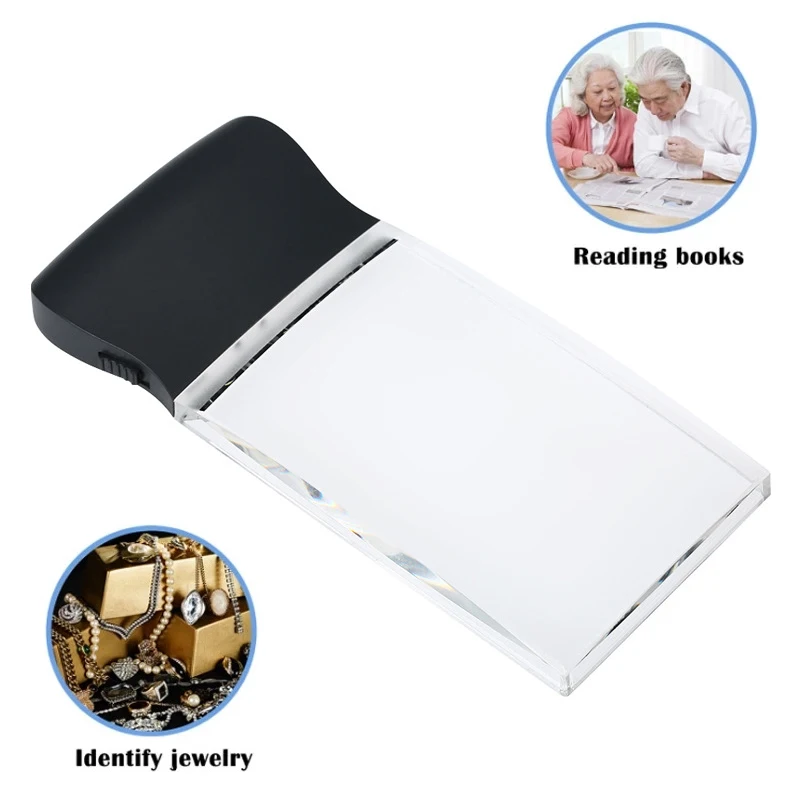 

Handheld 2X Rectangular Magnifying Glass with 3 LED Lights 2X High Definition Reading Magnifying Glass Jewelry Loupe Magnifiers