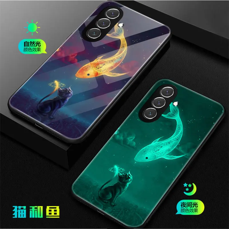 Светящийся чехол из закаленного стекла для телефона Samsung Galaxy A55 светящийся в