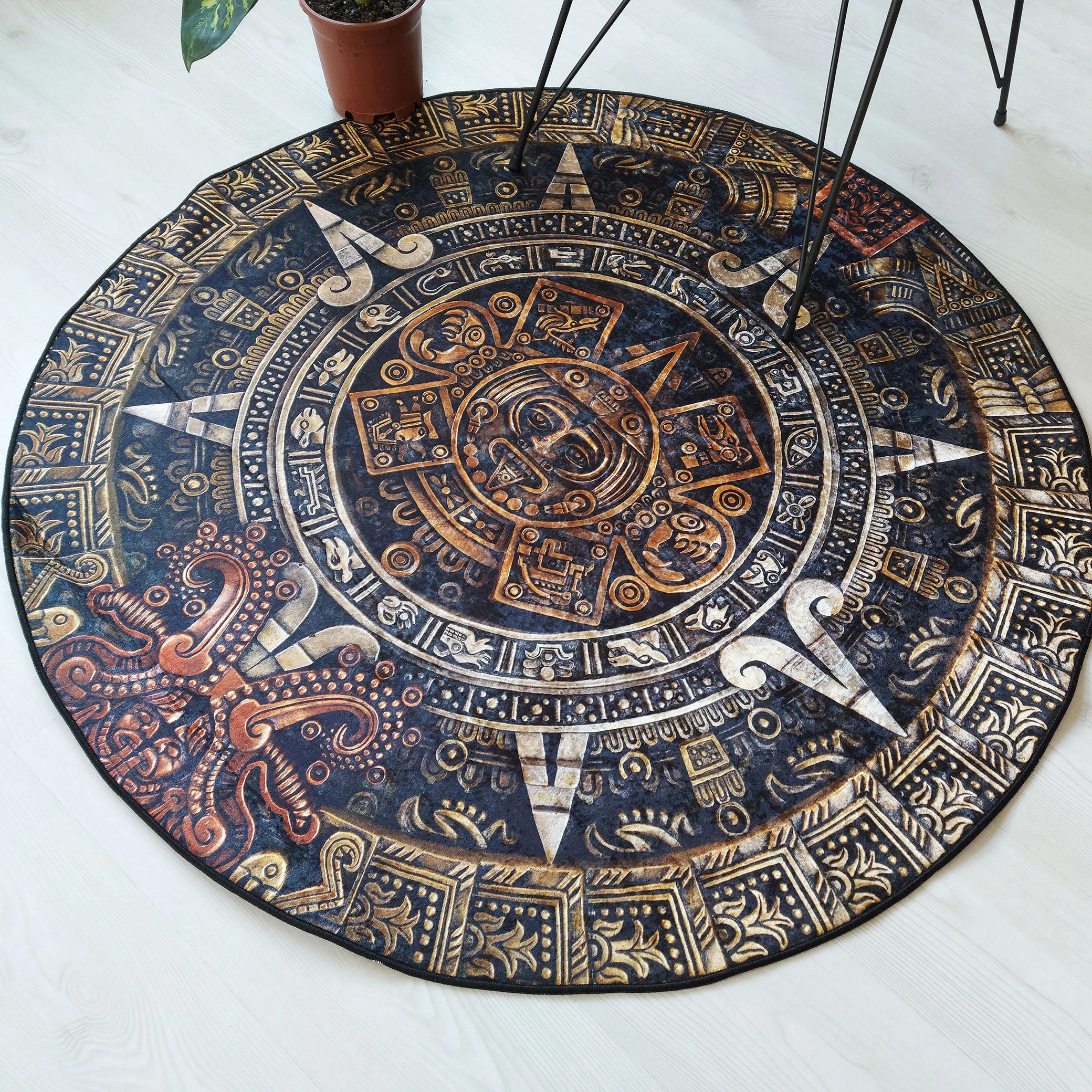 

Retro Mayan Rug, Ethnic Rug Tribal CarpetAncient Aztec DecorMayan Solar Compass Calendar Rug Antique Decor Mat