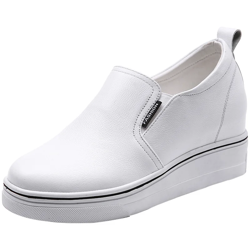 

Women's New High-heeled Shoes Round Toe Leather Sweet Casual Single Shoe Cover Foot Heightened Thick Bottom Wedge Heel Flat Heel
