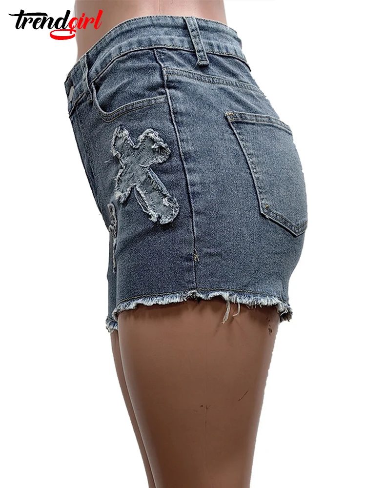 Mlaiscsr шикарные рваные карманы с вышивкой крестом эластичные джинсы шорты женские