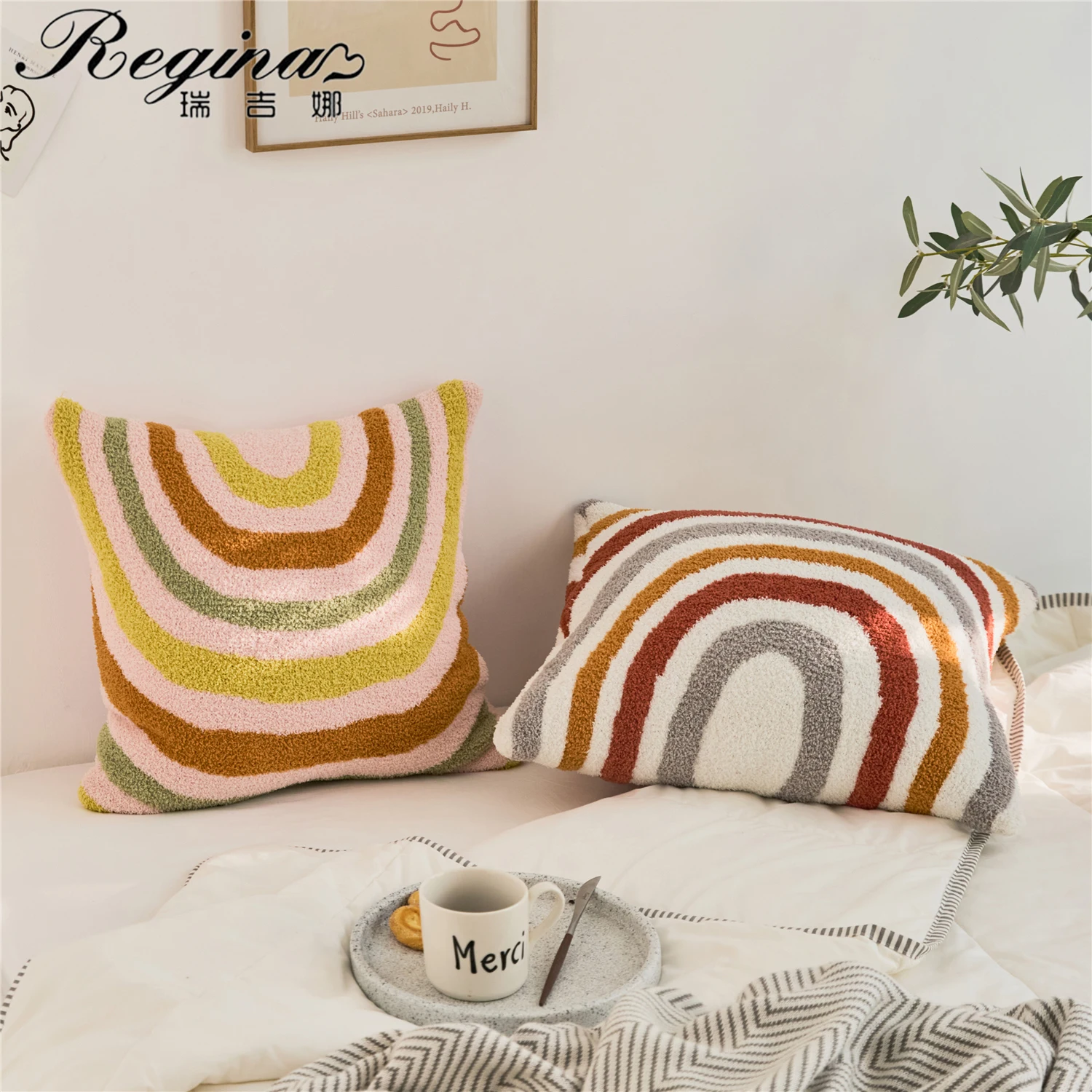 

REGINA Bohemian Microfiber Fuzzy Pillow Case Cozy Home Decoration Cushion Cover 45*45cm For Living Room Crochet Bed Pillow Cover