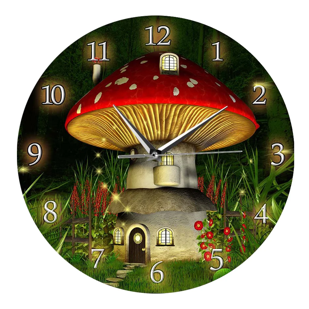 

Mushroom House Pattern Acrylic Wall Clock Decoration for Living Room Kitchen