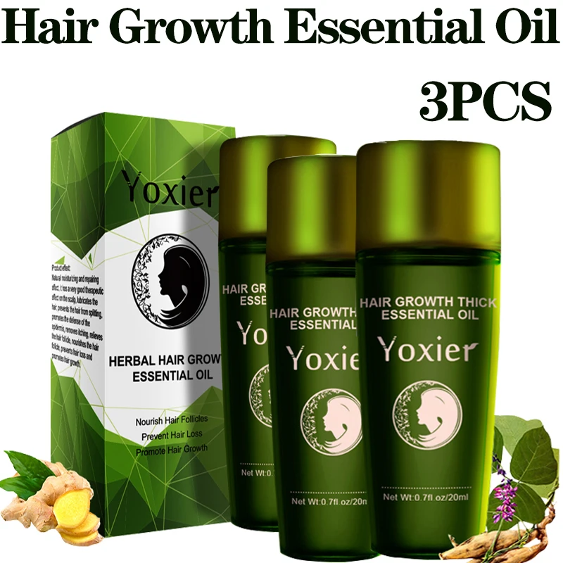 

3PCS Yoxier Hair Growth Essential Oil Fast Grow Hair Prevent Loss Scalp Treatment Repair Thicken Hair Serum Oil Hair Care
