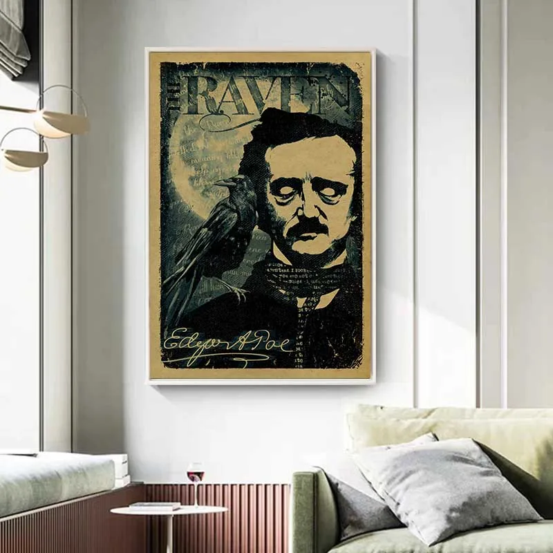 Эдгар Поэ Ворона Плакат nevermore Готический Ужас Холст Печать Без Рамы Настенное