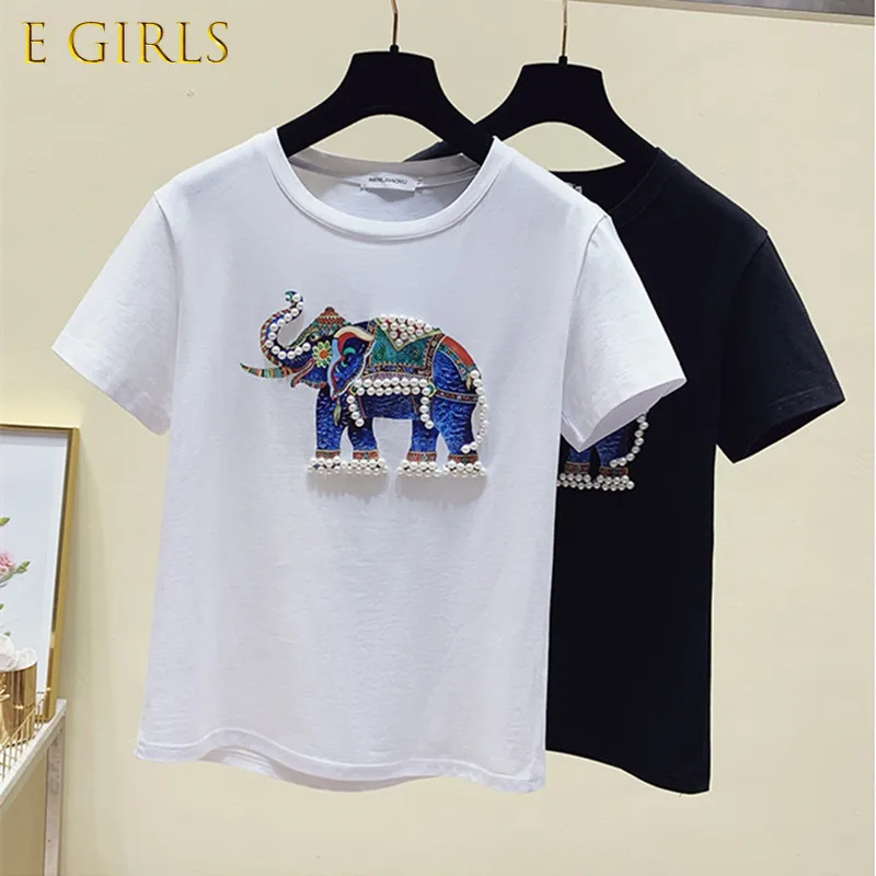 

Футболка женская летняя хлопковая с коротким рукавом и принтом слона