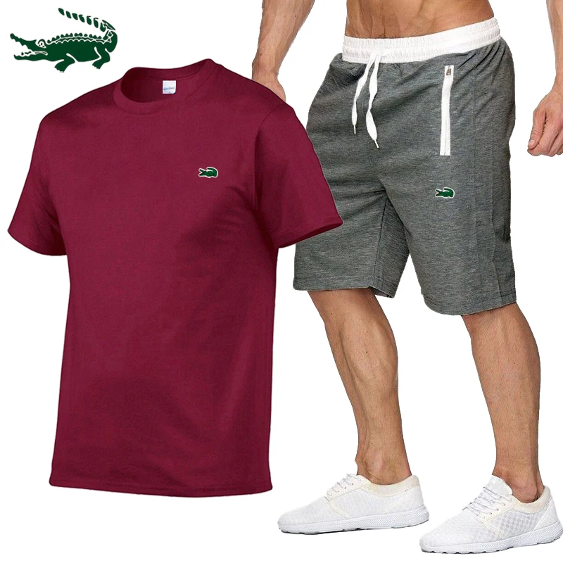 High Quality 2023 Spring Summer New Men's Casual Shorts Sportsuits 100% Cotton Hip Hop Short sleeved T shirt+sports Pants Set