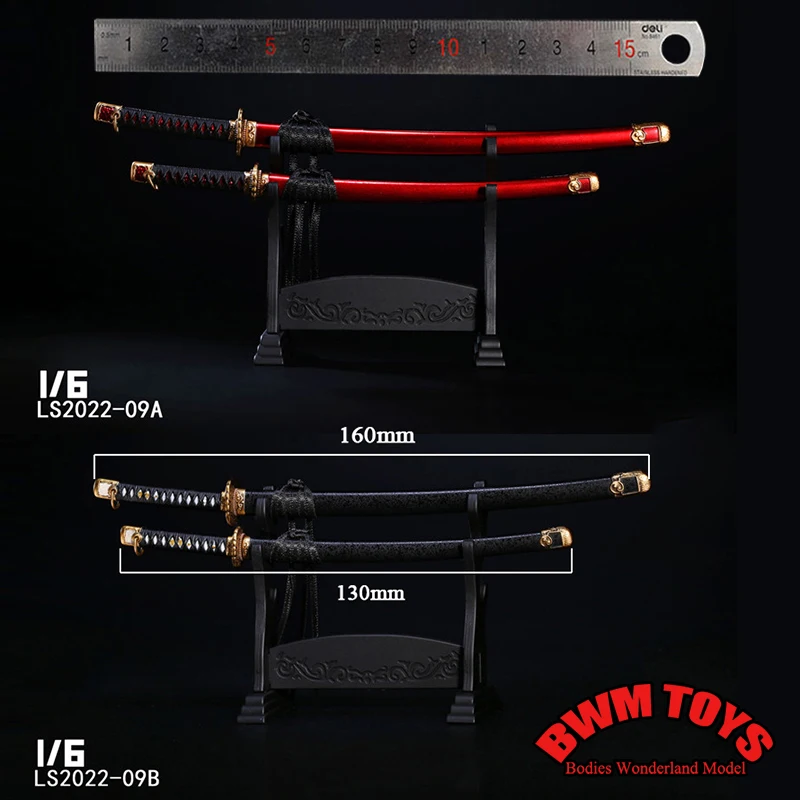 

LS2022-09 LS2022-10 1/6 Scale Japanese Samurai Sword Male Metal Knife Warrior Weapon Model with Stand for 12'' Action Figure
