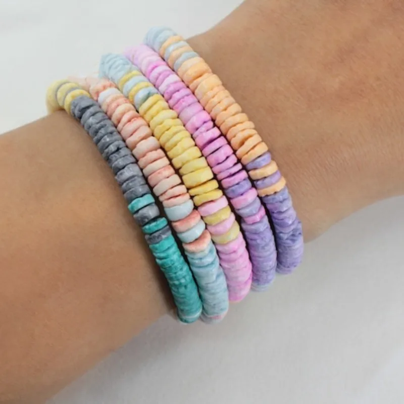 

Vlen Boho Summer Beach Colorful Natural Shell Spacer Disc Beads Bracelets for Women Multi-color Bracelets Jewelry Pulseras Mujer