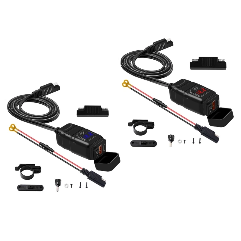 

Motorcycle Phone Charger Dual USB Type C QC3.0 PD Fast Charging with Voltmeter