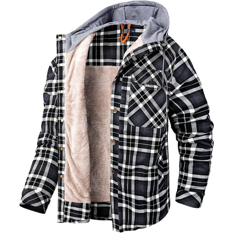 

Men's ded Coat Casual Fleece Thicken Long Sleeve Plaid Work Flannel Button Down Shirt Jacket