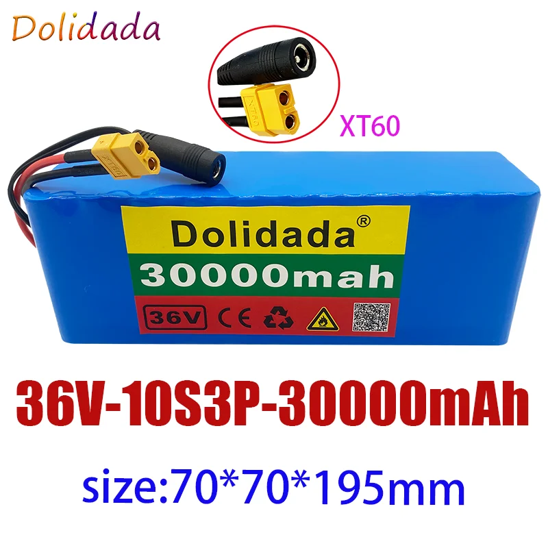 

new 10S3P 36V 30Ah 500W high power capacity 42V 18650 lithium battery pack 30000mAh electric bicycle bicycle scooter BMS