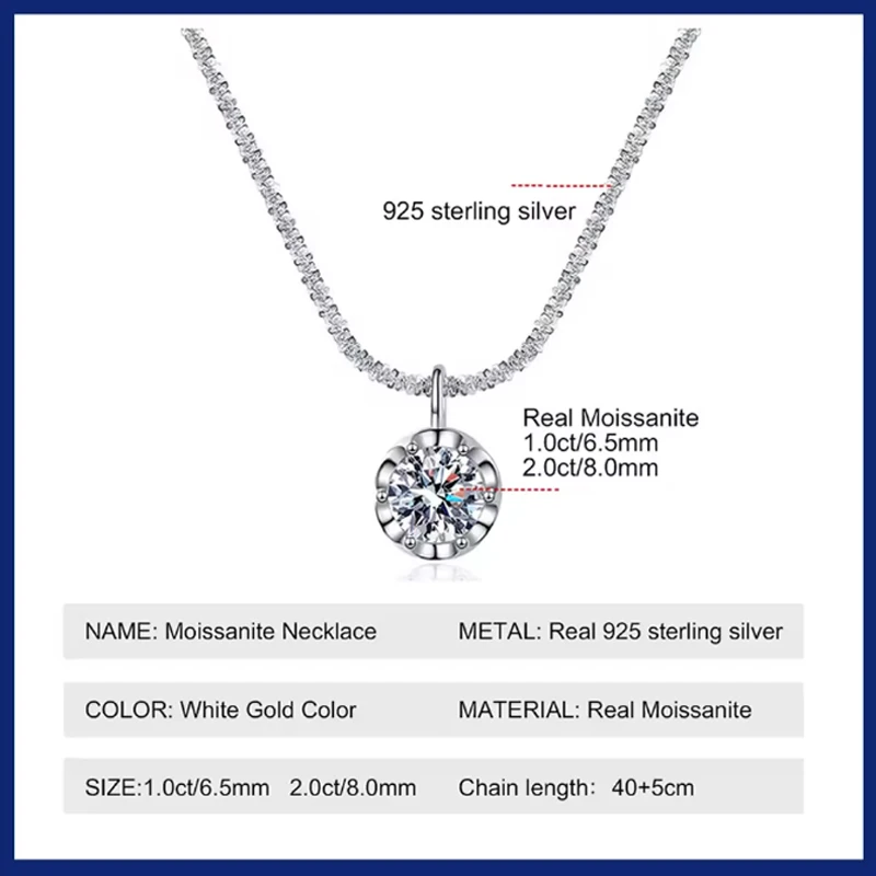 Фото QMSHR 1-2CT Ожерелье из белого золота с муассанитом для женщин, классический кулон с четырьмя крапанами, свадебные украшения, серебро 925 пробы №5