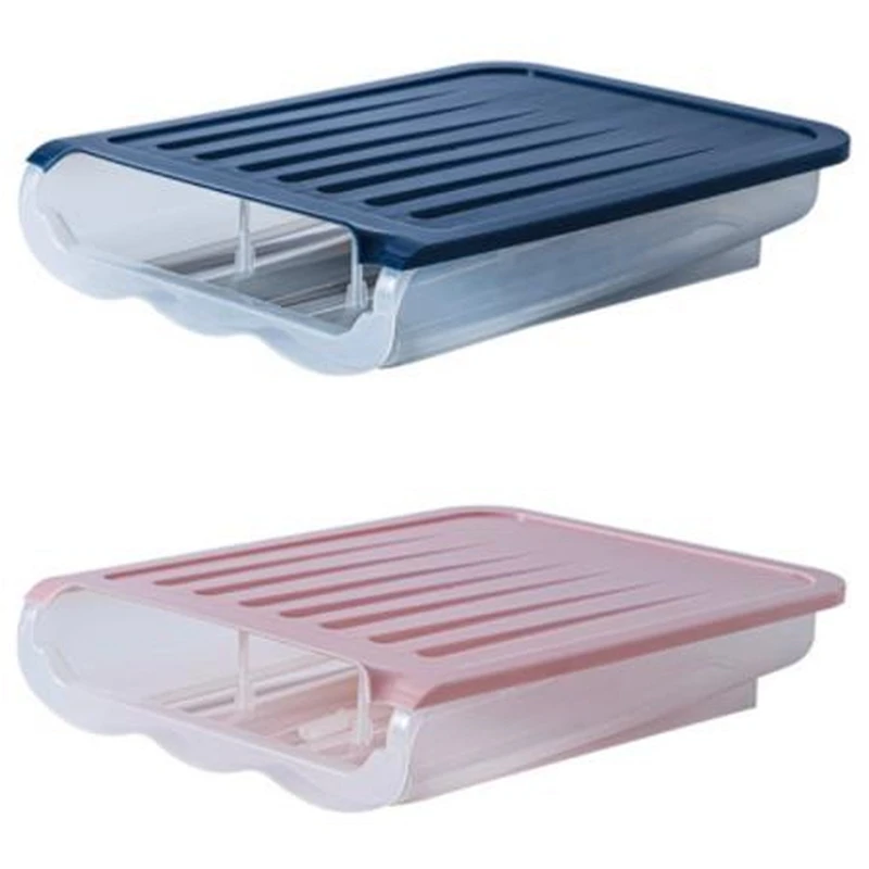 

Egg Storage Box Single Layer With Lid Auto Roll Egg Case Large Capacity Refrigerator Egg Preservation Holder Box