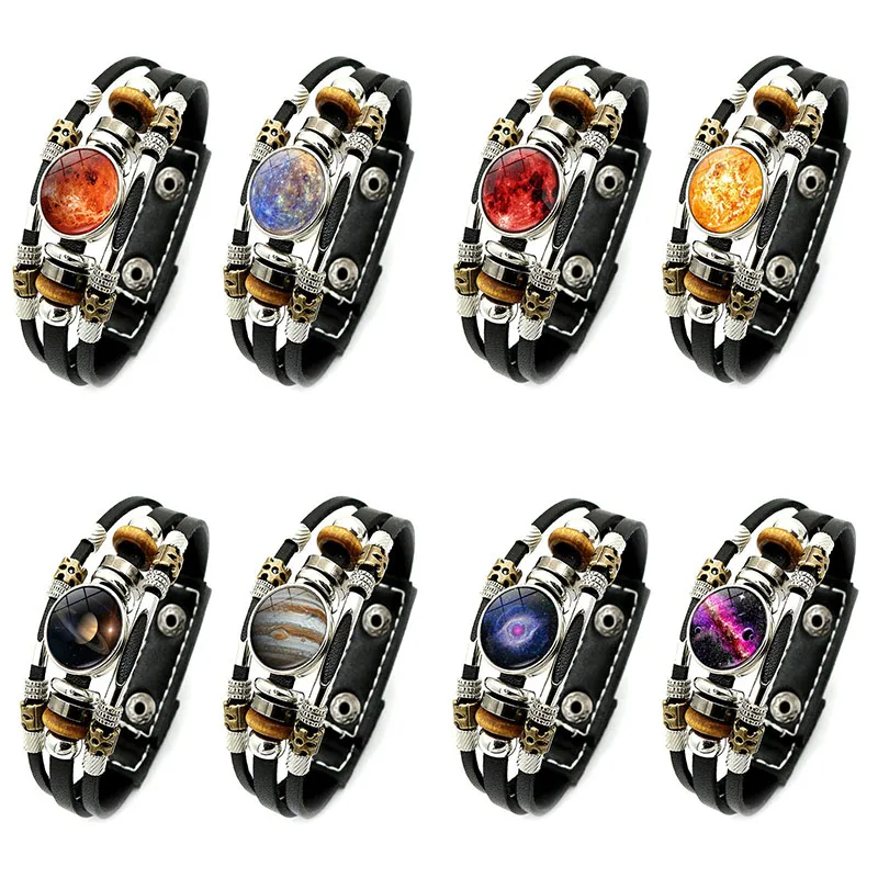 

Vintage Universe Planet Starry Sky Design Pattern Bracelet Charm Men Braided Leather Gem Beaded Bracelet Jewelry For Women Gifts