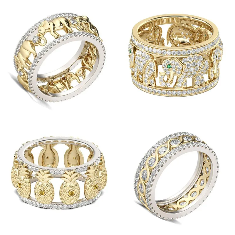 

Fashion Elephant Pineapple Ring For Women Wedding Party Finger Rings Dazzling Cubic Zircon Ring Fashion Jewelry