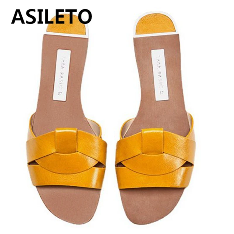 

ASILETO Summer Women's Slippers Female Mujer Flat Bottom Cool Slipper Summer Outside Wear Beach Sandals Size Black Yellow A4585