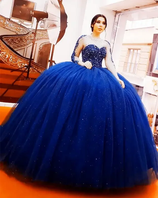 

Luxury Ball Gown Sweetheart Long Sleeves Quinceanera Dresses Beaded Princess Sweet 15 16 Dress vestidos de 15 años